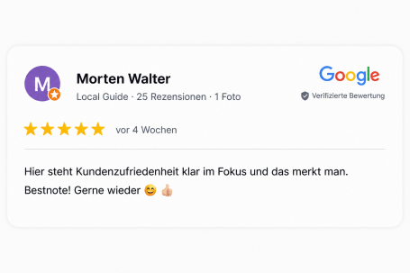 Google-Bewertung – Morten Walter 5-Sterne Google-Bewertung zur Kundenzufriedenheit bei Fahrzeugservice